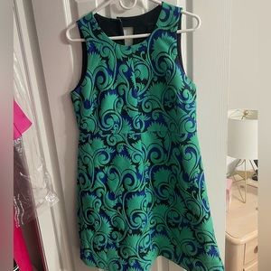 JCrew jacquard blue and green dress